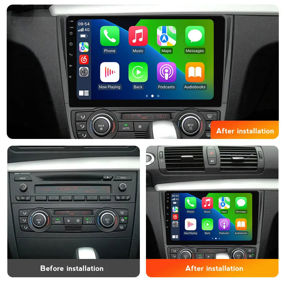Android 9-inch navigation screen for BMW E87 vehicles with touchscreen display and multiple hardware configuration options