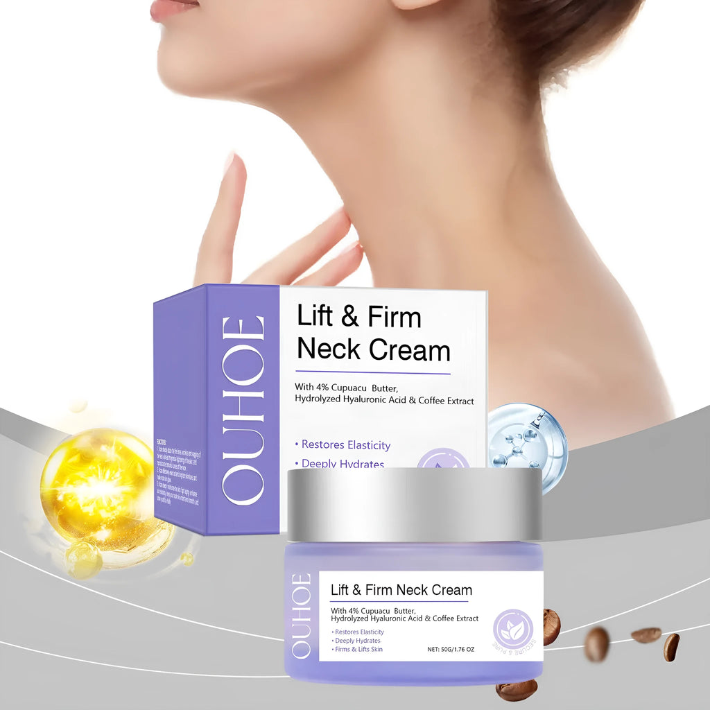 Neck skin cream jar with 50g moisturising and firming formulation containing coffee extract and hyaluronic acid