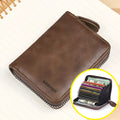 Dark brown synthetic leather anti-degaussing card holder with RFID blocking and 9-card capacity