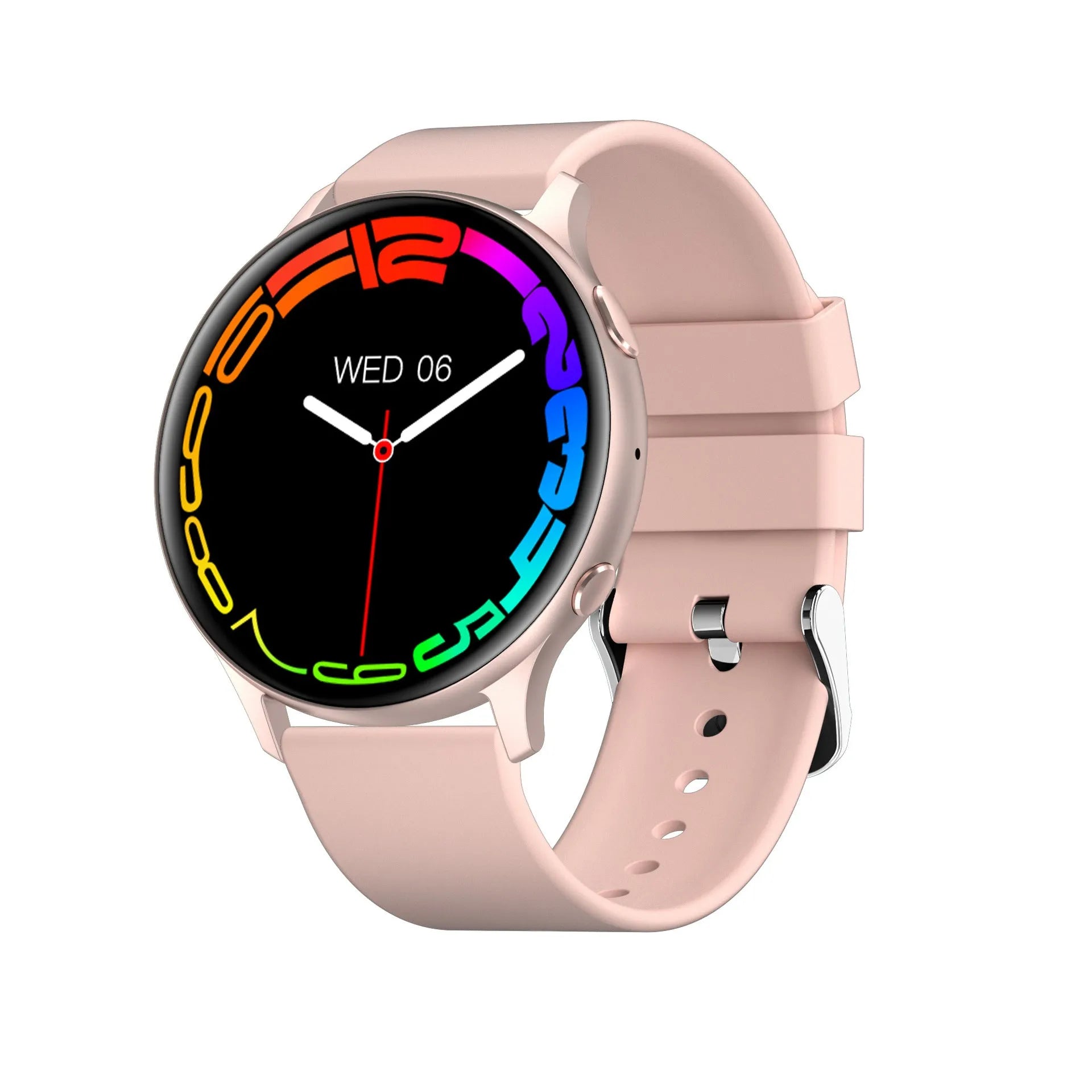 Black smartwatch with silicone strap showing heart rate and call functions on a 1.32-inch screen