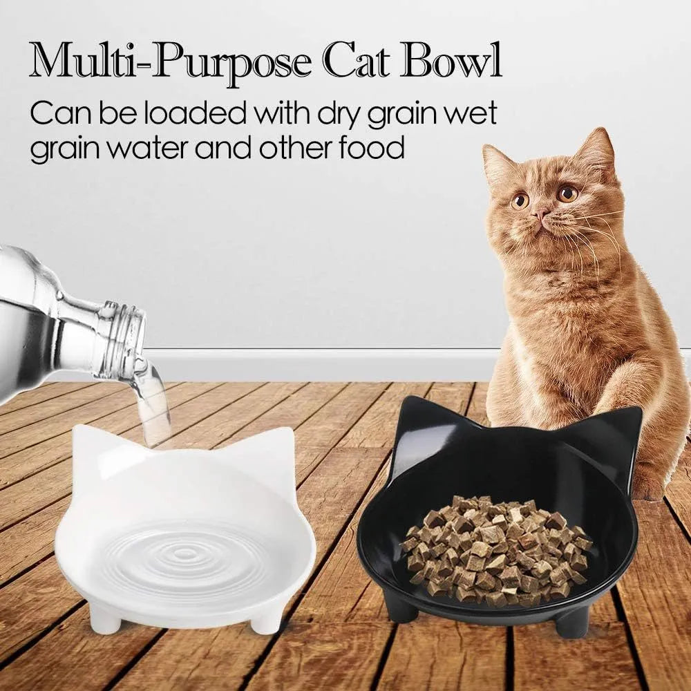 Shallow melamine pet food bowl with anti-skid rubber base in black or white