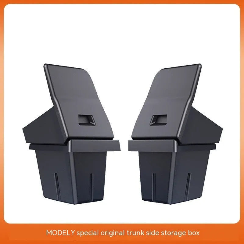 TPE storage box covers for Tesla Model Y and Model 3 trunk side compartments.