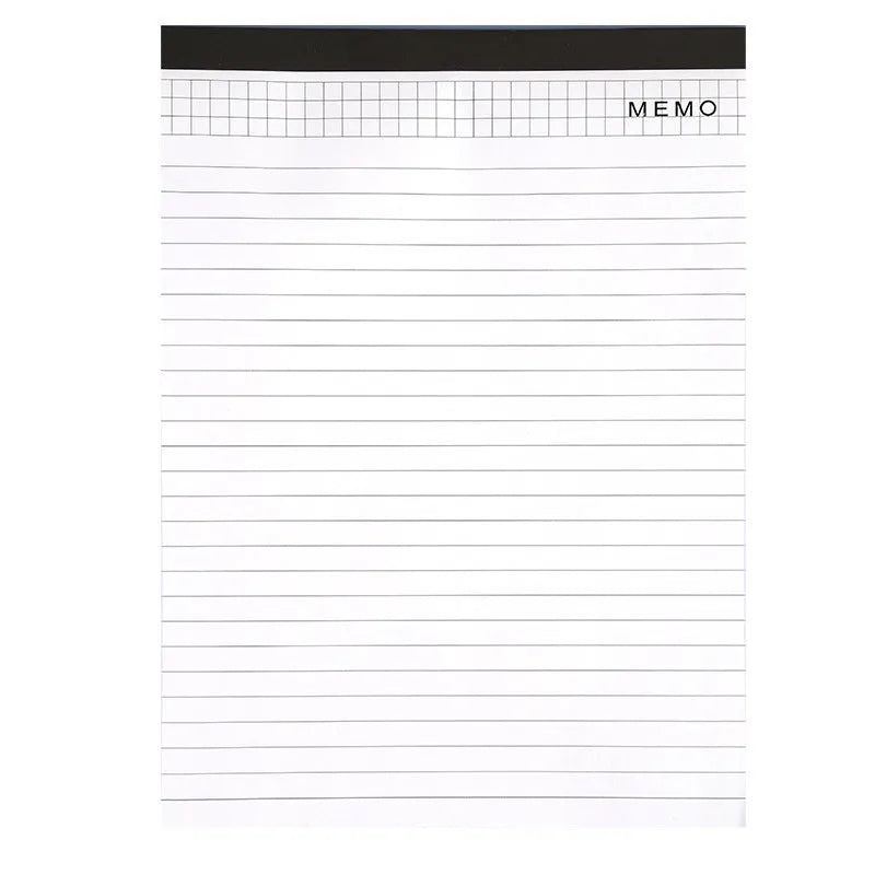 A4 tearable notebook with a paper cover and ivory white grid pages, showing adhesive binding.