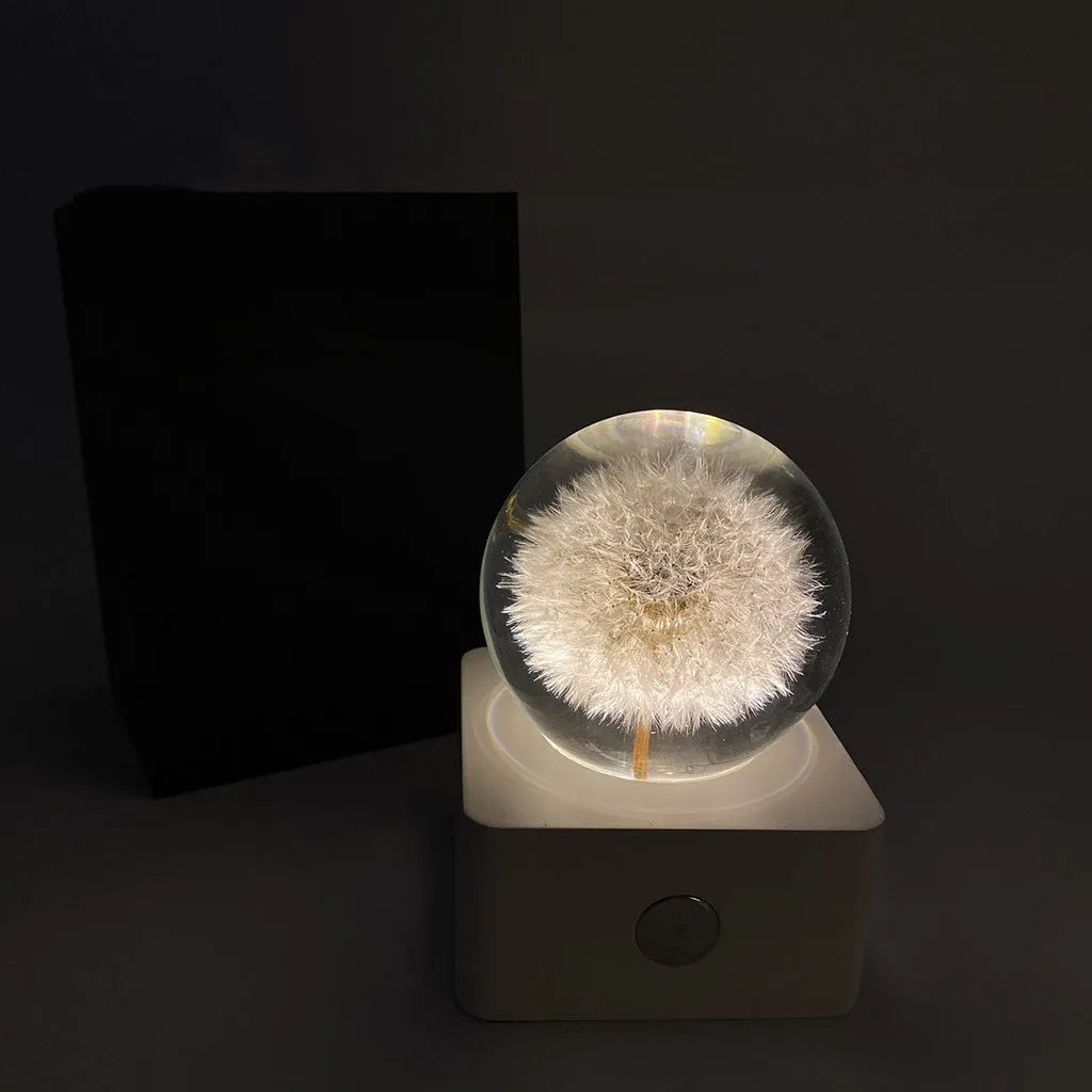 8cm dandelion sunflower specimen night light with USB cable on desk