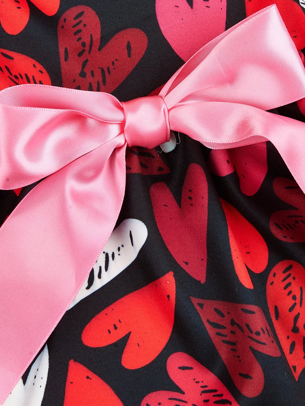 Black Valentine's Day full printed love dress for pet dog or cat in princess style made of polyester