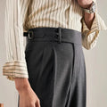 Paris buckle straight suit trousers in black polyester micro-elastic fabric with adjustable waist