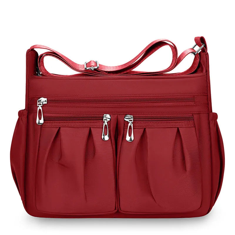 Canvas crossbody bag for women large capacity horizontal square shape with sewing line details