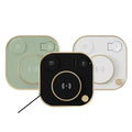 Black wireless charging desk lamp dock with phone charging on pad and Type-C cable