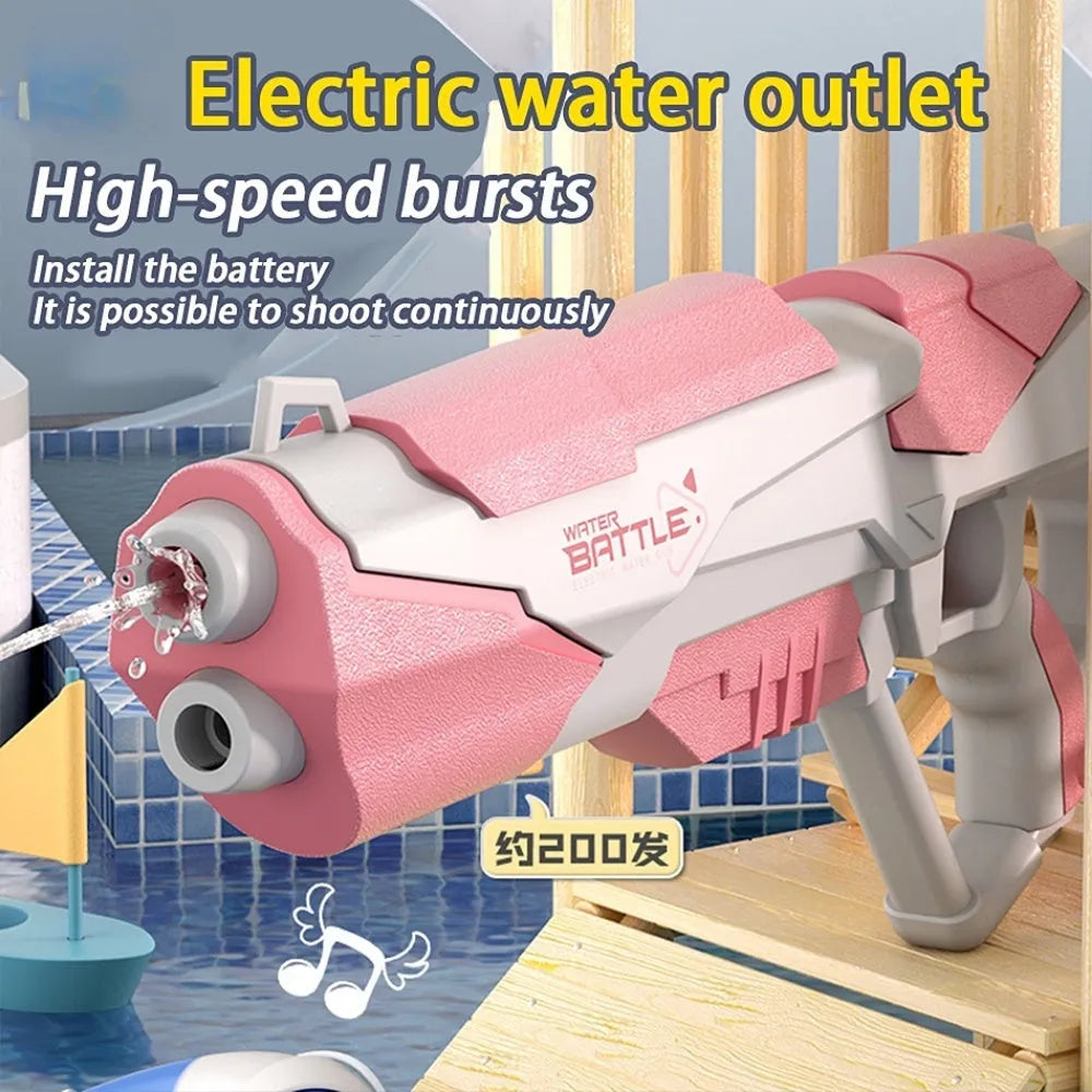 Blue electric water gun with USB charging port and water reservoir