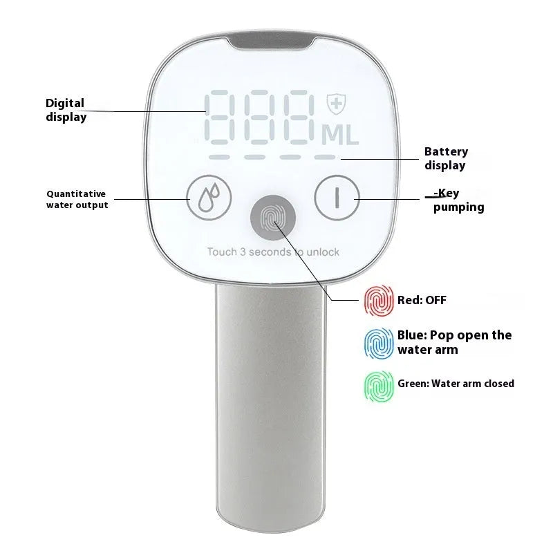 White folding bucket table water dispenser pump with LCD touch screen and silicone tube.