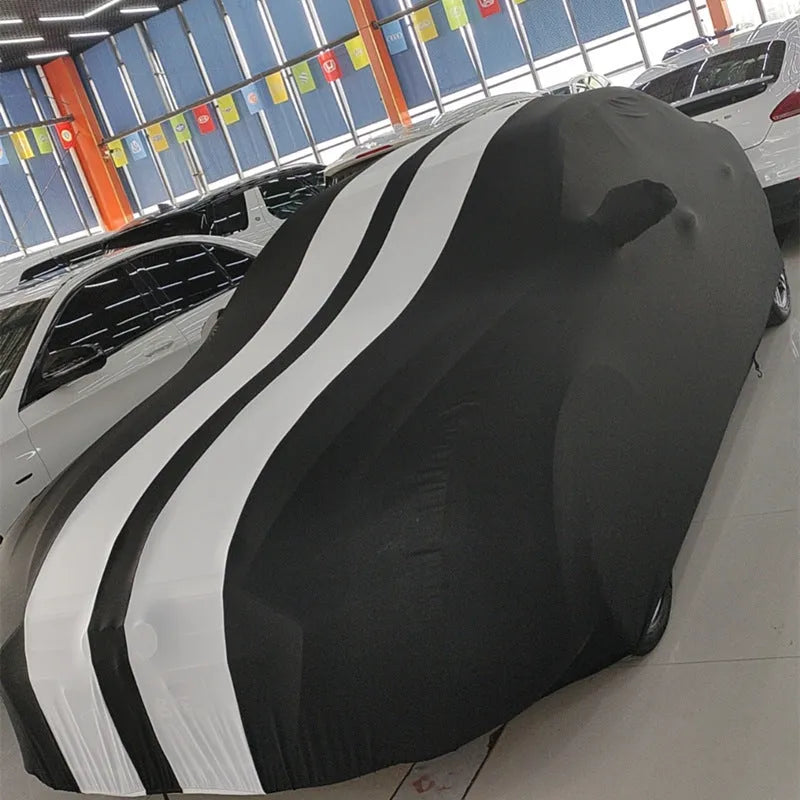 Elastic silk polyester car cover for a Ford Mustang in a choice of six colours.
