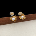 Copper irregular heart shape pearl earrings for women with electroplating finish