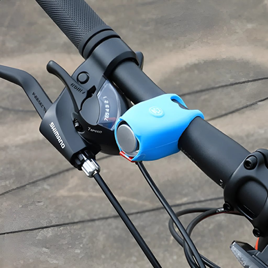 Bicycle electronic horn in plastic casing with 100dB alarm, measuring 12.5cm