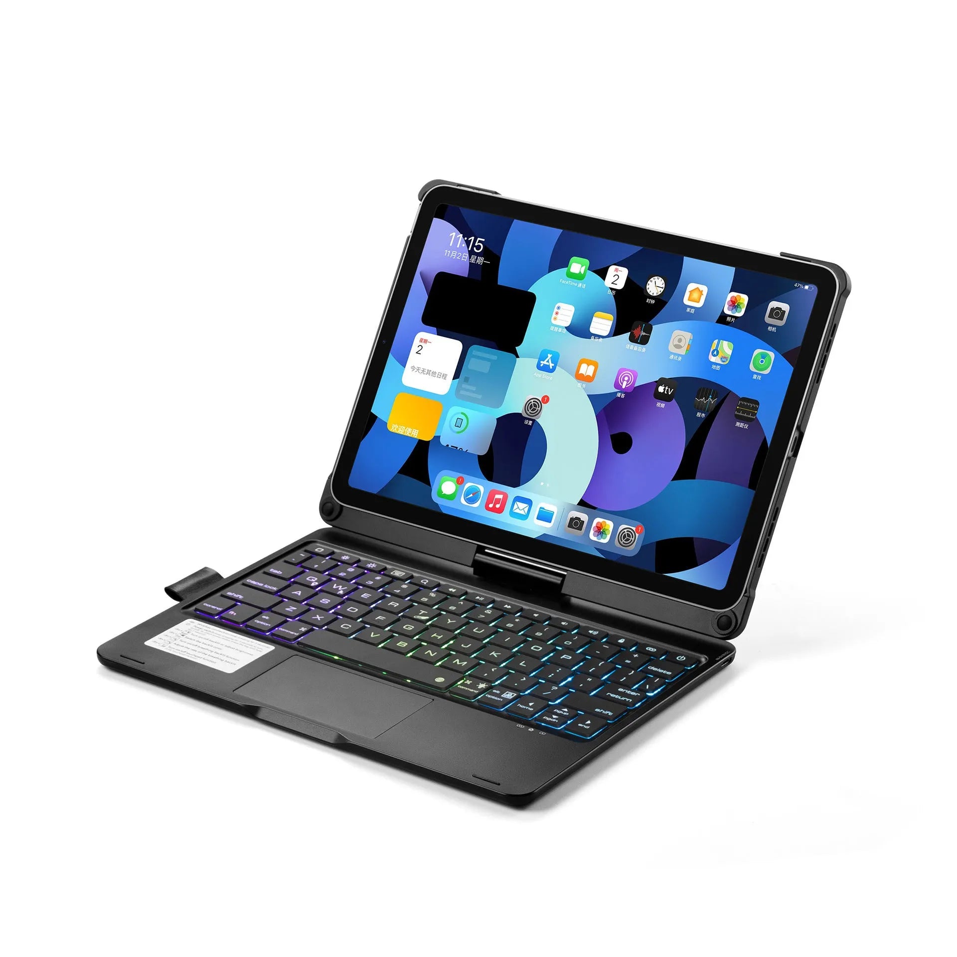 360-degree rotating backlit Bluetooth keyboard for iPad in black, silver, or rose gold colours