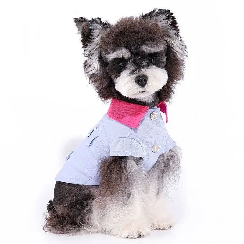 Blue and purple polyester dog vest with integrated leash ring for small dogs in summer