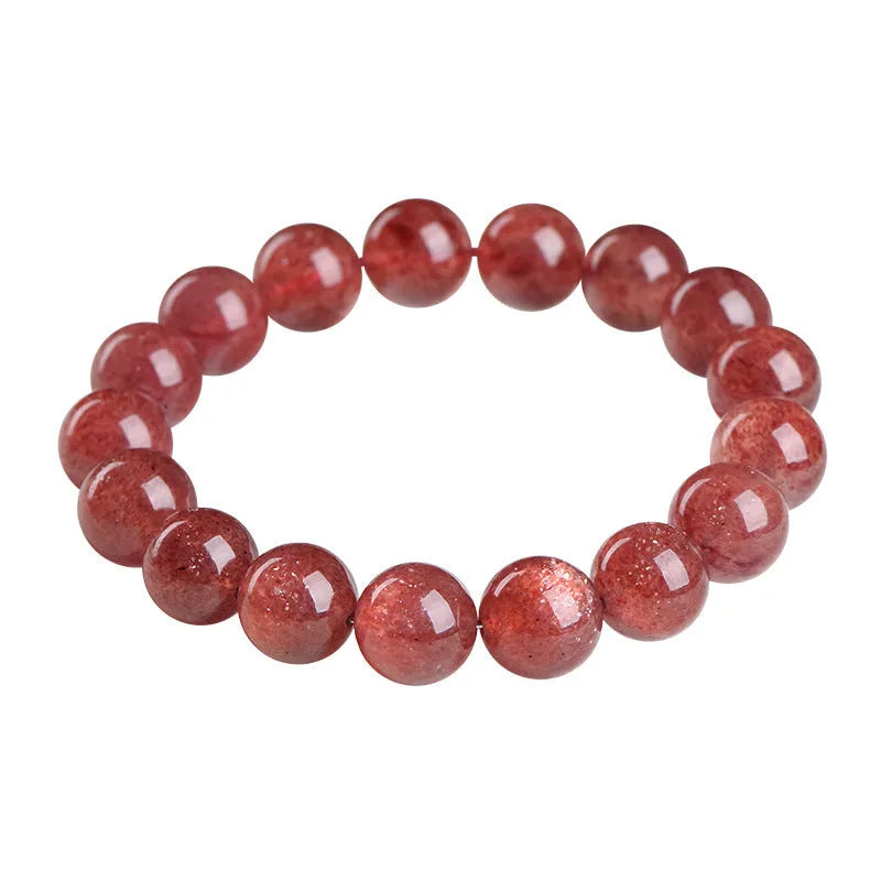 Natural strawberry quartz bracelet in starlight cherry red colour with geometrically shaped crystal beads