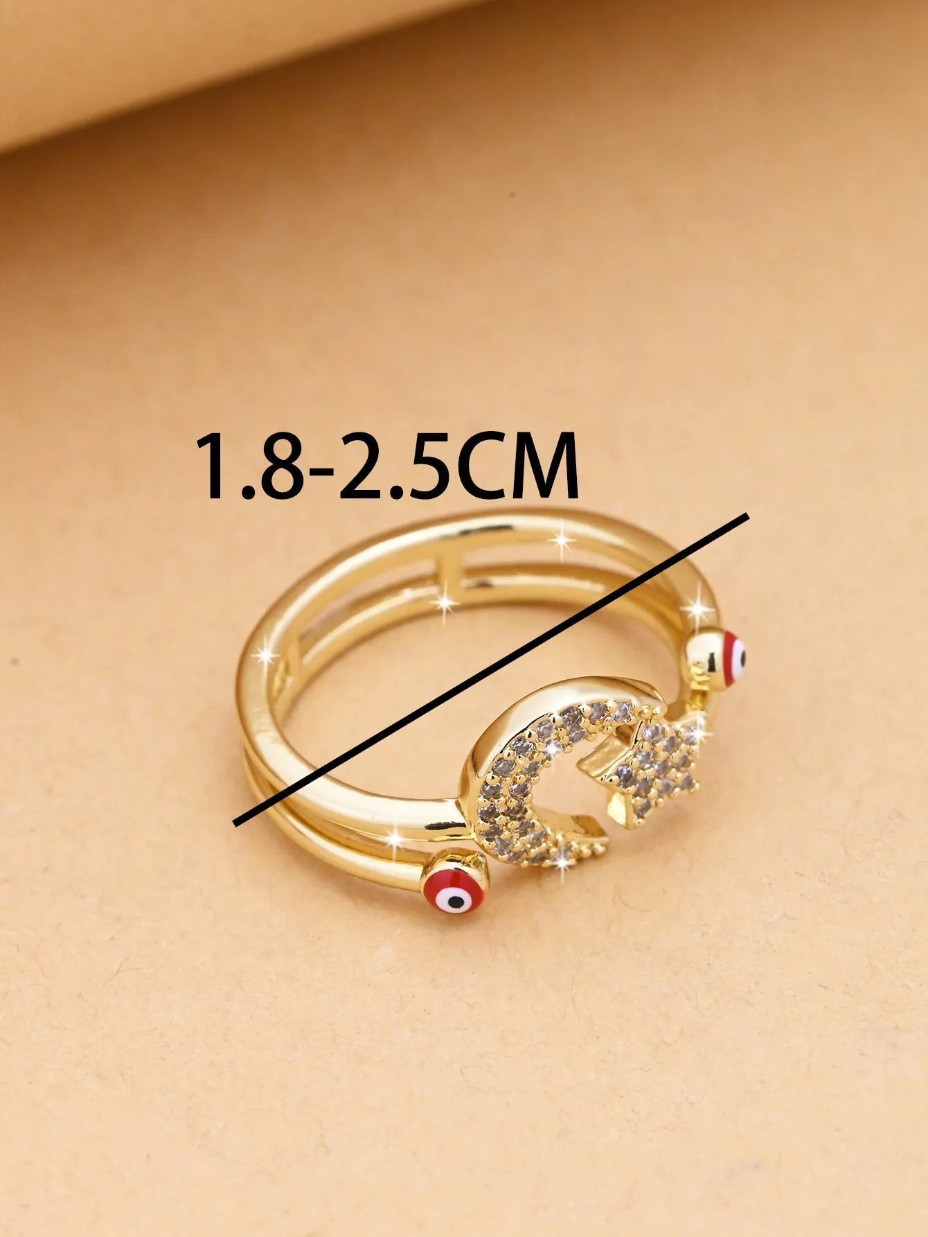 Fashion simple devil's eye open ring in copper, electroplated finish, blue colour option
