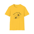 Yellow men's loose fit casual t-shirt with 3D digital printing on the front.