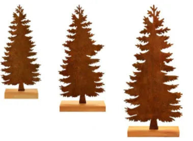Three metal Christmas tree ornaments with rusty finish featuring elk designs