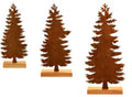 Three metal Christmas tree ornaments with rusty finish featuring elk designs