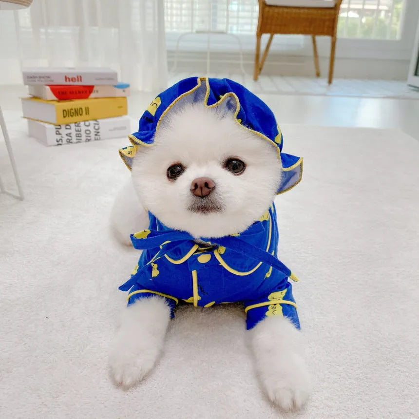 Pure cotton Candy Bear hat pajama set for dogs in vest style, available in sizes S to 2XL