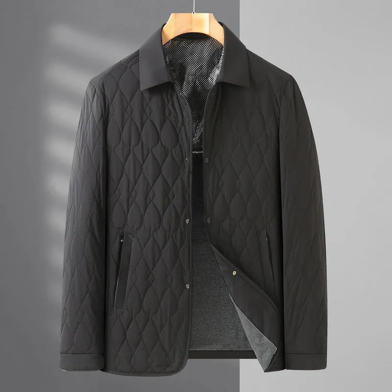Men's lightweight diamond lattice cotton-padded jacket in black, regular fit, polyester fibre