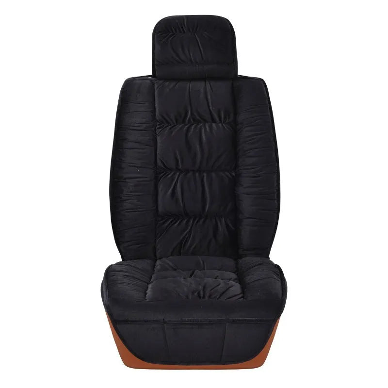 Winter short plush car seat cushion in grey, showing soft texture and fit on a car seat.