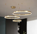 Modern copper and acrylic circle chandelier with remote control for living room ceiling