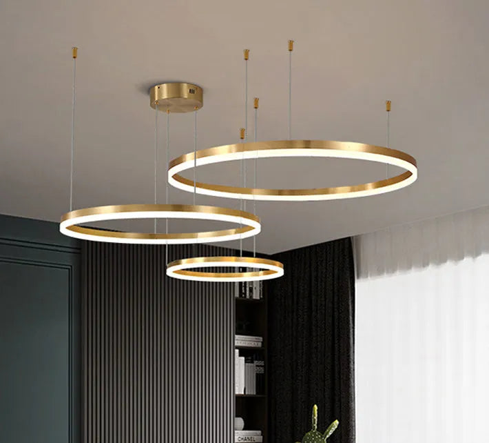 Modern copper and acrylic circle chandelier with remote control for living room ceiling