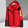 Three-in-one removable liner jacket with hood in bean green for women, windproof and waterproof polyester