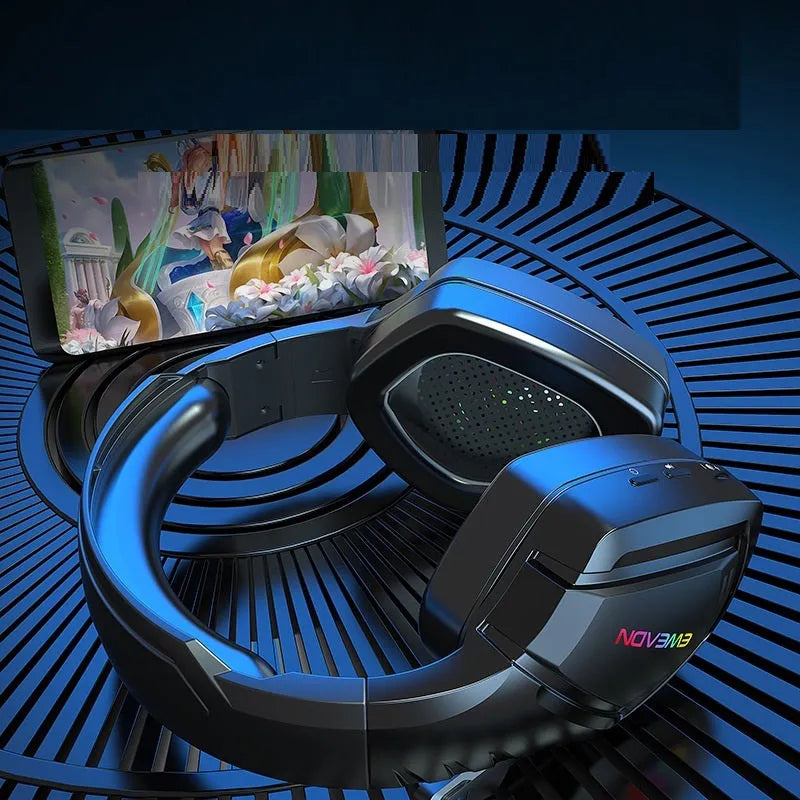 Black RGB wireless Bluetooth noise reduction headset showing headworn design and earpieces