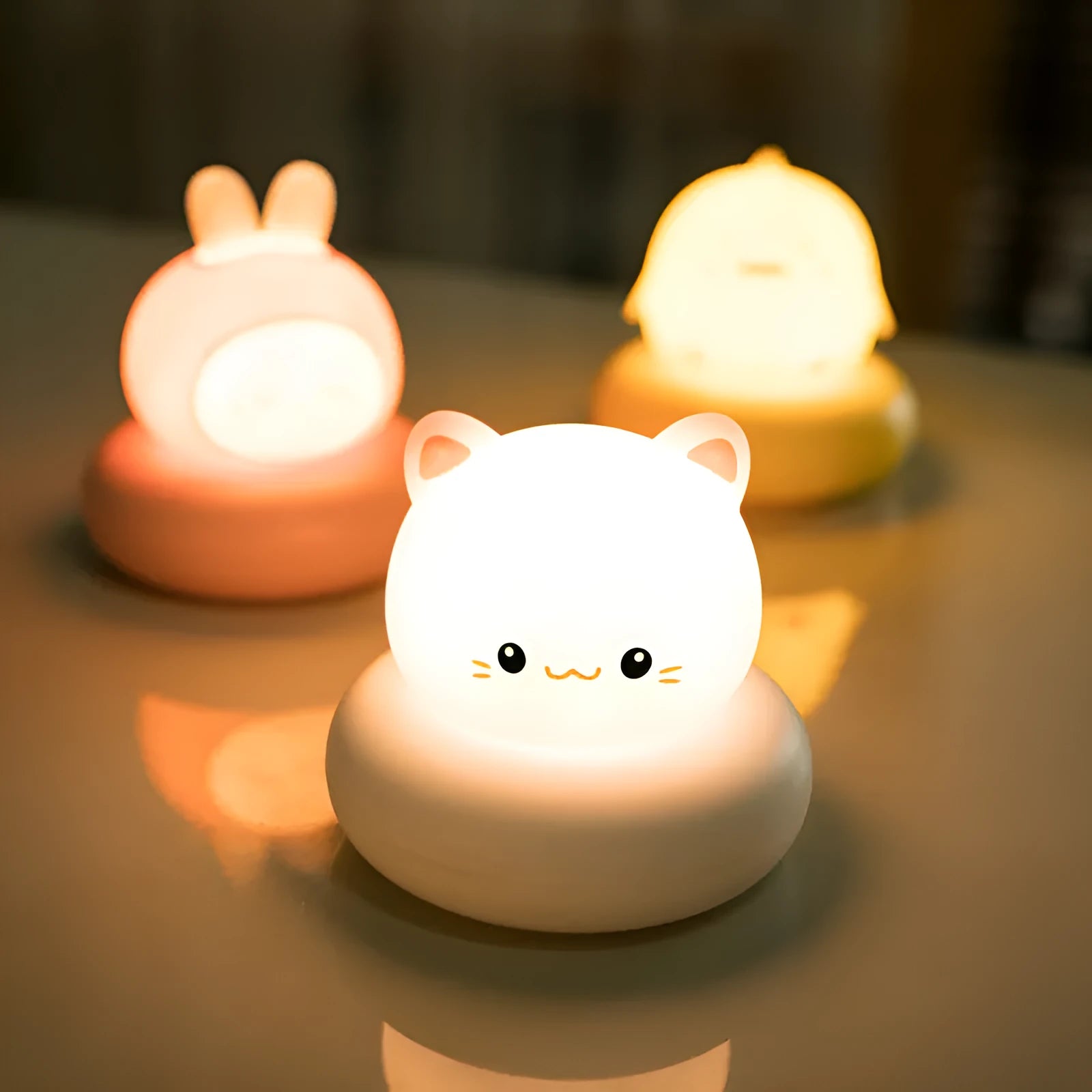 Cute pet LED desk lamp bedside night light with pink bunny design push button switch