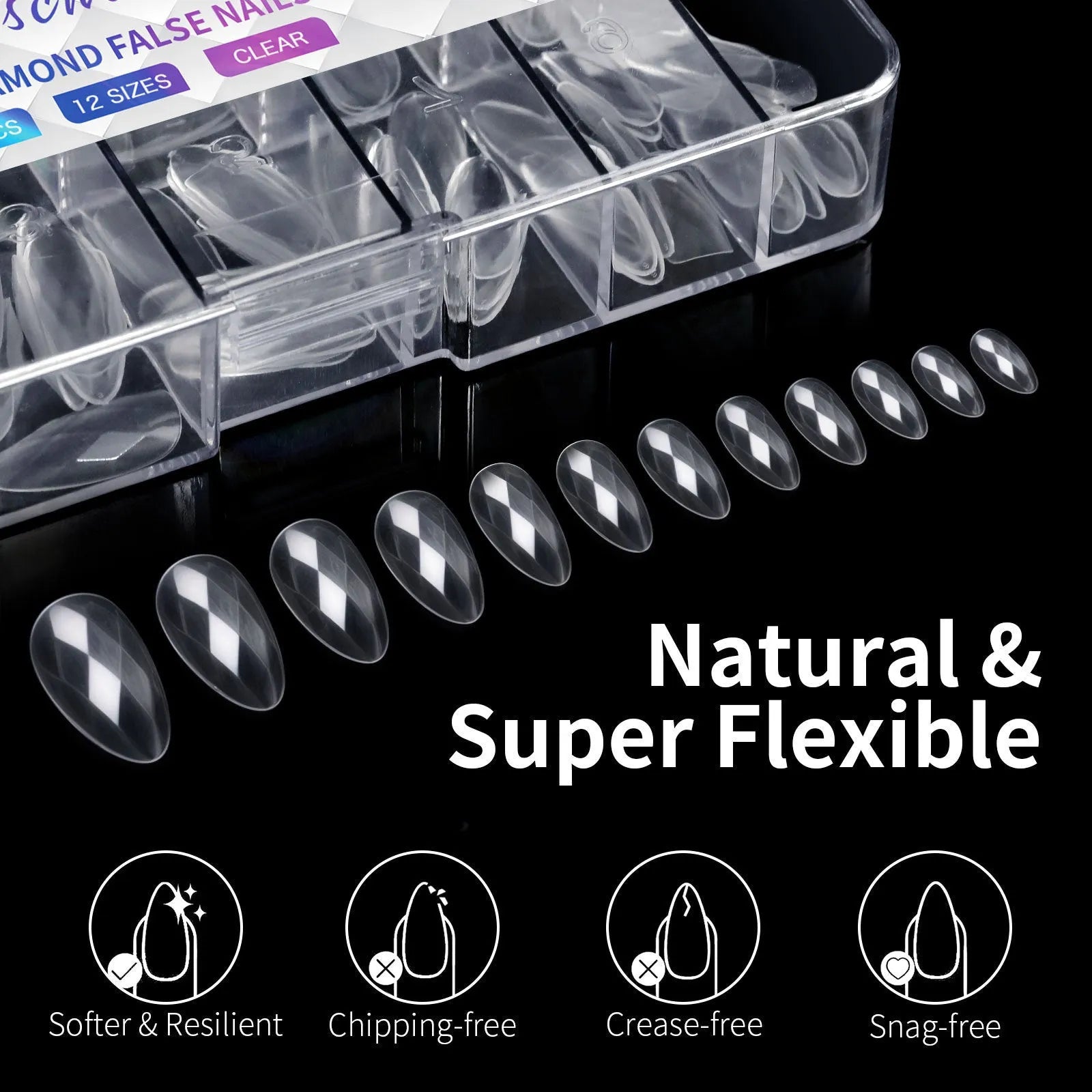 3D diamond pattern long nail tips in glitter colours for nail art enhancement