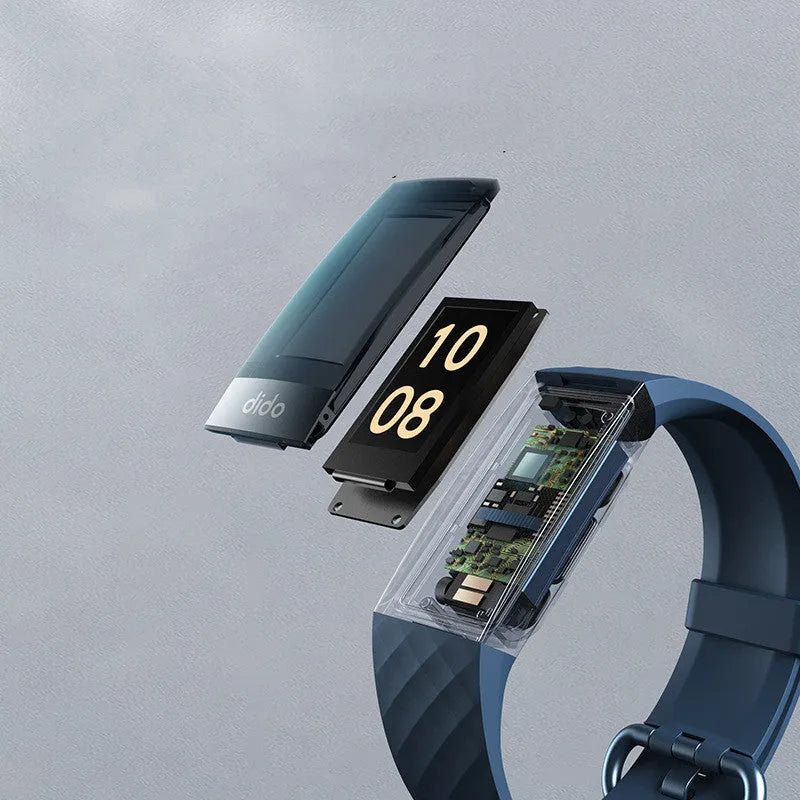 Y6 Black smart health bracelet with 1.1-inch display on a wrist, showing blood pressure and ECG readings.