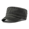 Military flat top cap in cotton fabric with adjustable sizing strap