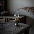 Retro split design decorative night light antique handmade kerosene lamp black Shino underglaze finish 23.8cm height on wooden shelf