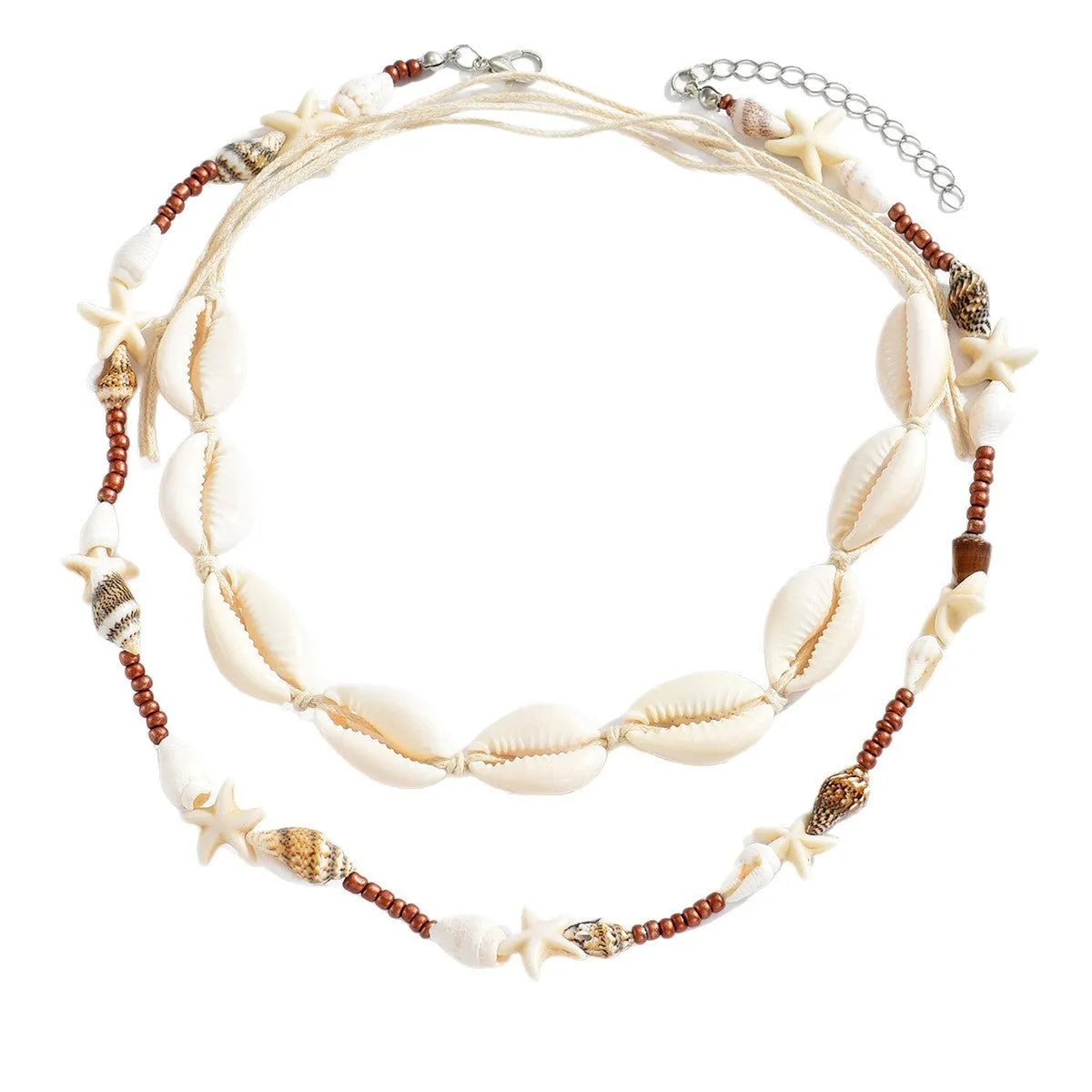 Handcrafted Bohemian shell necklace with geometric pendant on regular chain