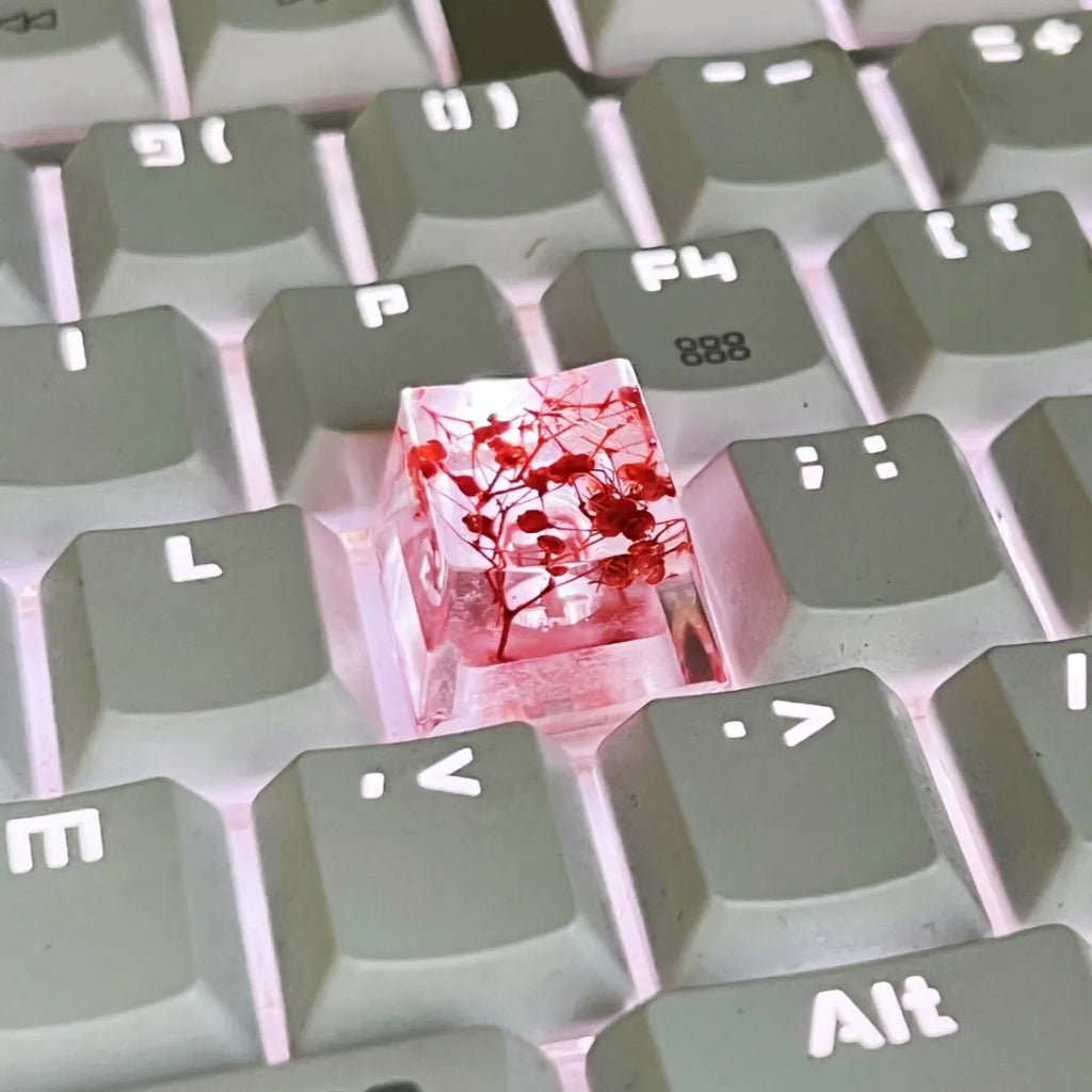 Transparent resin mechanical keyboard keycap with starry sky pattern in pink colour