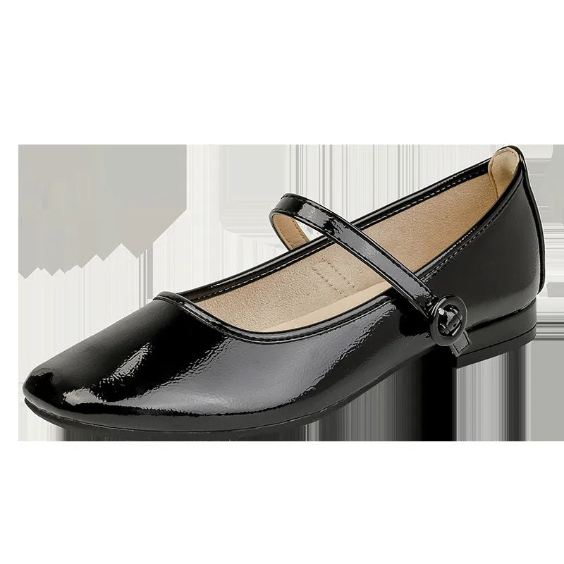 Mary Jane low heel silver shoes with 2cm thick heel and shallow mouth rubber sole