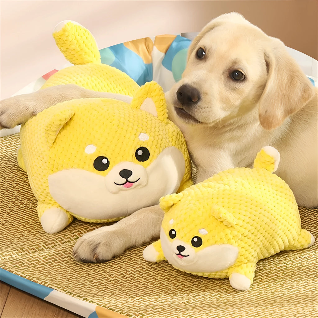 Plush dog calming toy with squeaker for puppy teeth cleaning in Large and Medium sizes