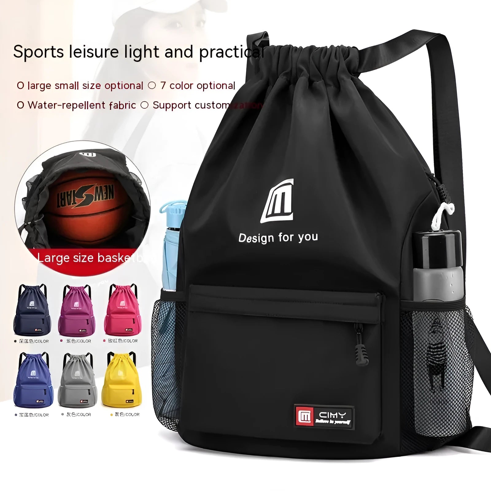 Foldable Oxford cloth travel backpack with drawstring closure in multiple colour options