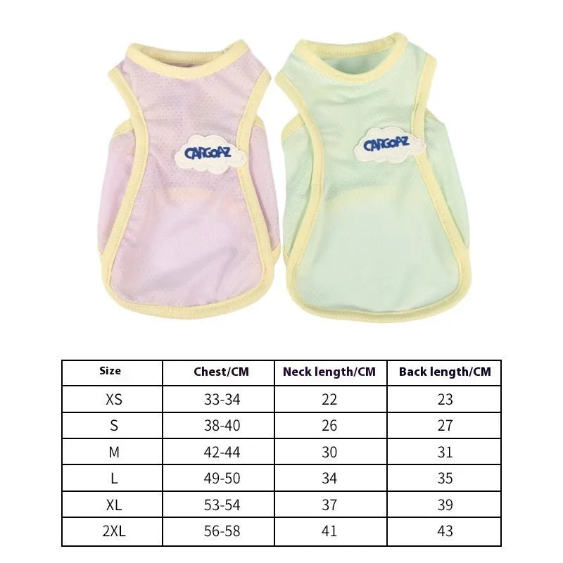 Grass green lightweight polyester vest for cats on a grey background, showing front hook-and-loop closure.