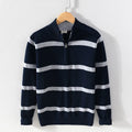 Men's cotton wool turtleneck half zip sweater in carbon gray, slim fit, long sleeve