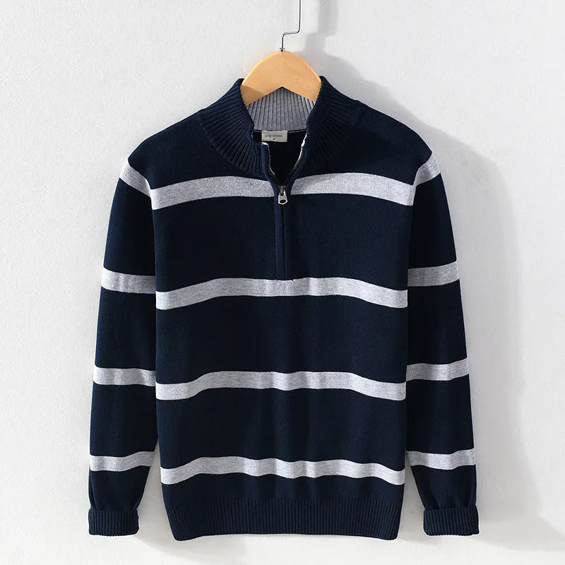 Men's cotton wool turtleneck half zip sweater in carbon gray, slim fit, long sleeve
