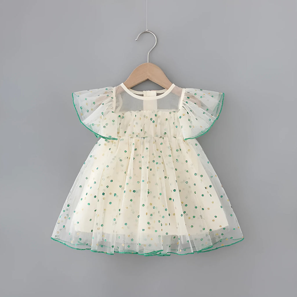 Girls green and yellow striped cotton romper dress with sleeveless A-line design for ages 3-8