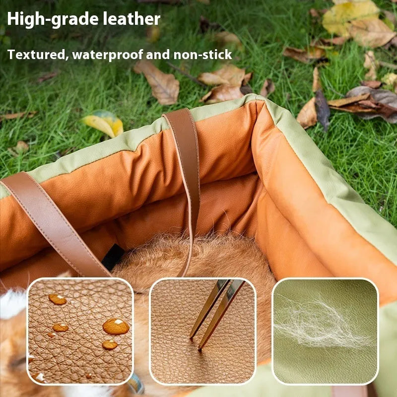 Portable cloth car kennel for cats measuring 55x50x45cm in brown colour variant