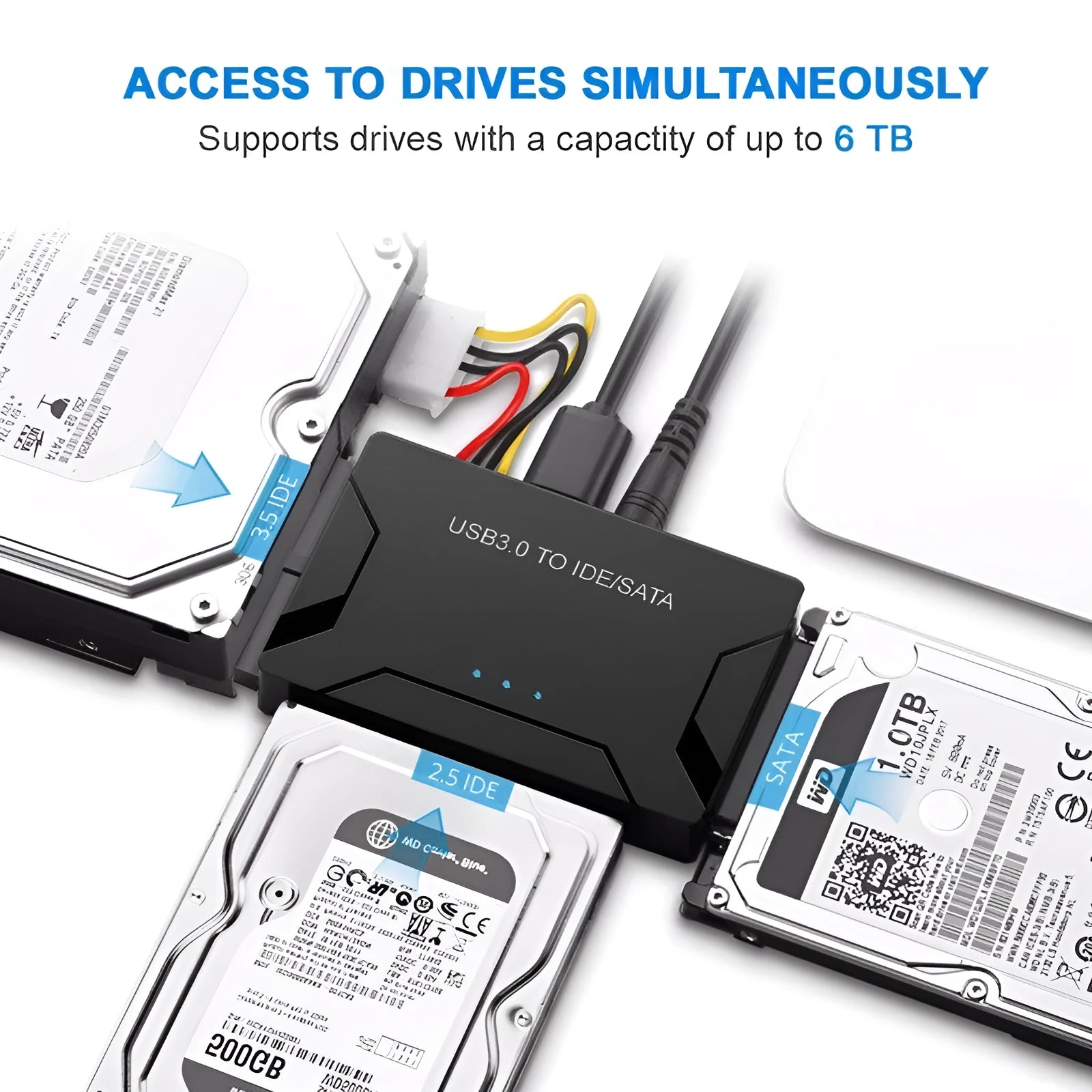 USB to IDE multifunctional converter with power adapter and cables for hard drive connectivity