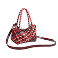 Women's woven shoulder bag in PU leather with handmade texture measuring 18x11x14cm
