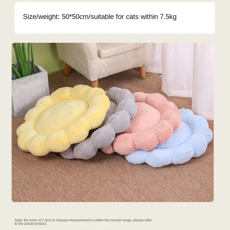 Blue petal-shaped half-surrounded pet bed with plush fabric for dogs and cats
