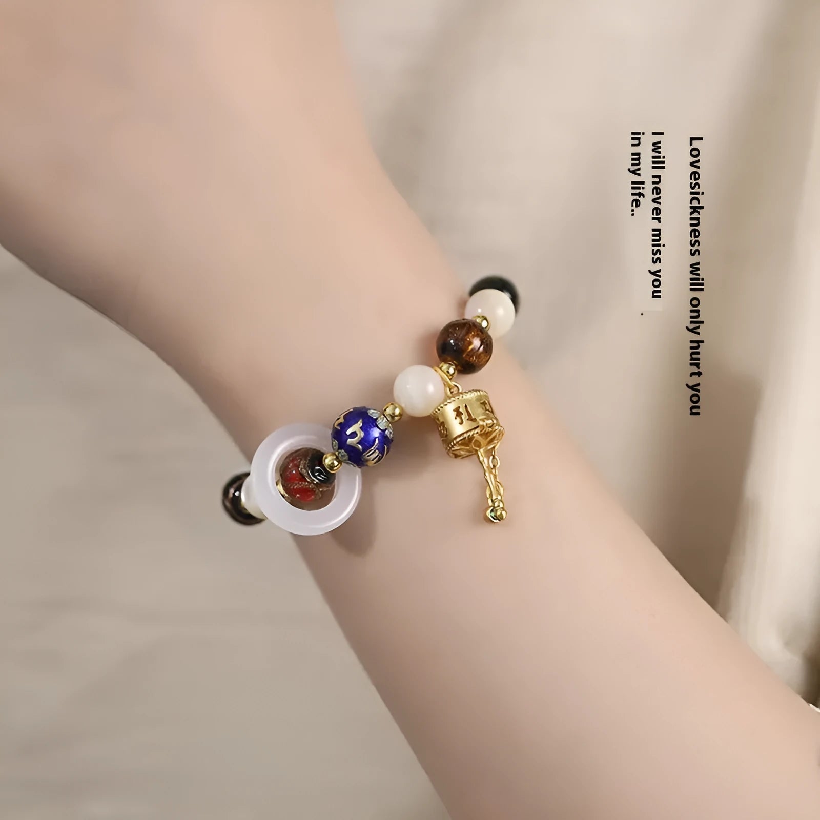 Hand-woven women's bracelet with coloured glaze sunstone beads and fragrant grey finish